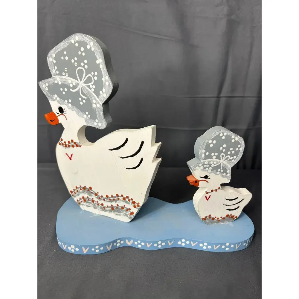 Cottage Core Wooden Duck Decor Hand Painted